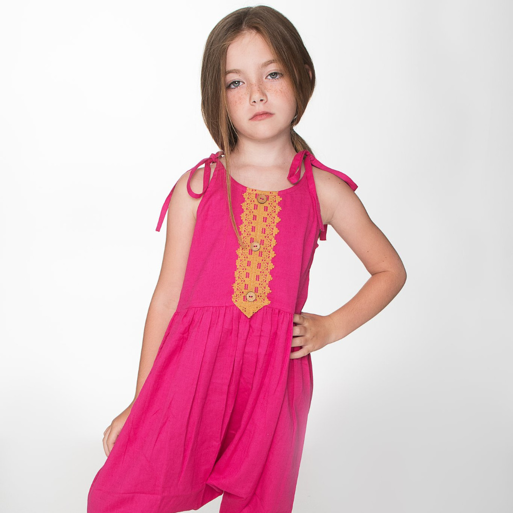 NEW Boho Kids  Hot Pink Jumpsuit w/ Lace Detail
